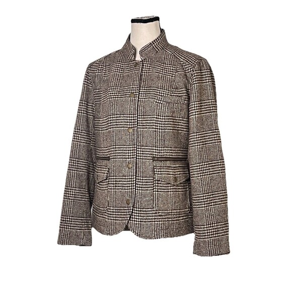 LL Bean Tweed Jacket Blazer Women Medium Wool Silk Blend Band Collar - Picture 1 of 11